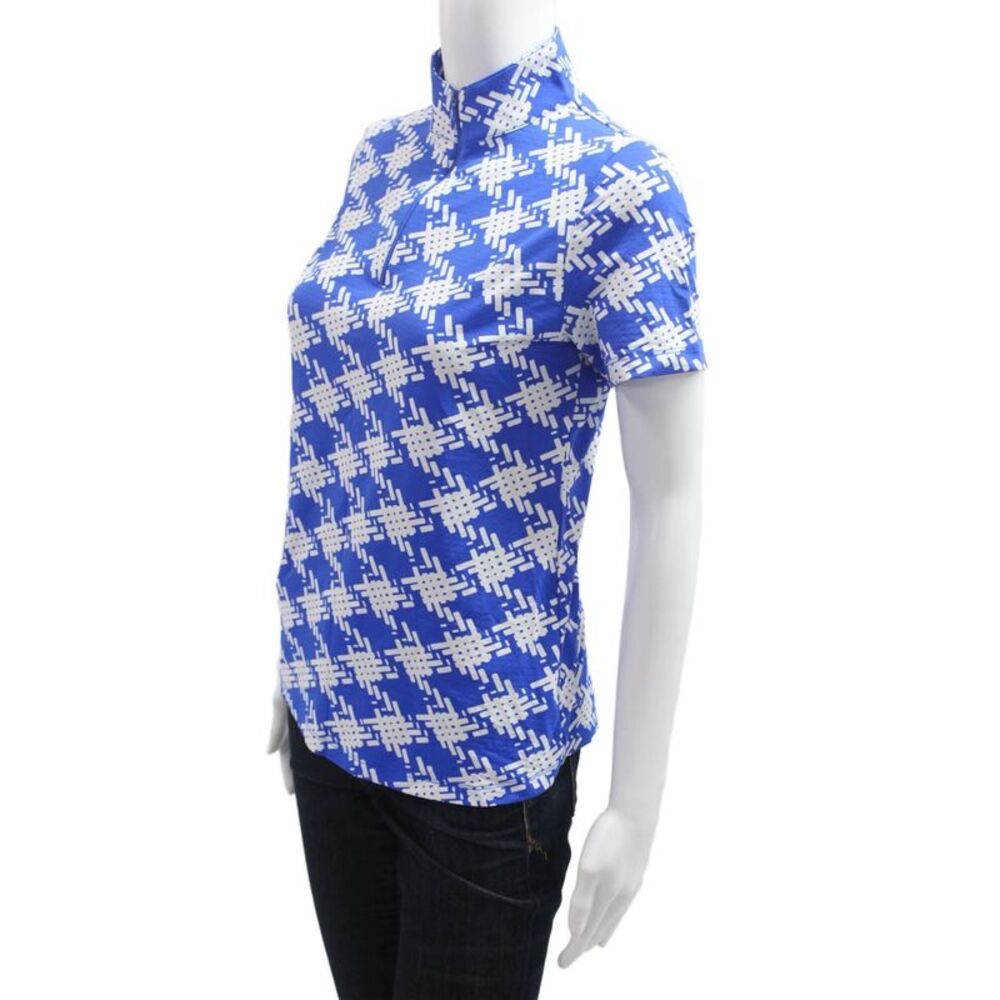 Ibkul Womens Blue Mock Neck Short Sleeve Polo Geometric Zip Size S - Picture 2 of 5
